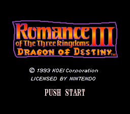Romance of the Three Kingdoms III - Dragon of Destiny (USA) Title Screen
